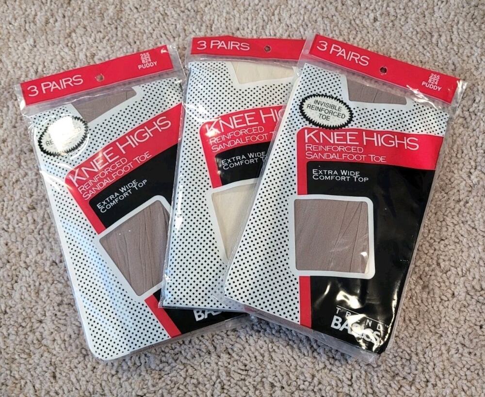 Bundle Of 3 Vtg Trend Basics Knee Highs Reinforced Toe Extra Wide Comfort NEW
